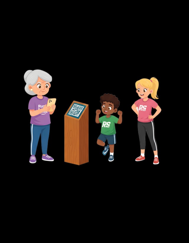 Groupe de sportifs sur un parcours santé, dernière section.